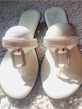 Italian Shoemakers White Rhinestone T-Strap Sandals